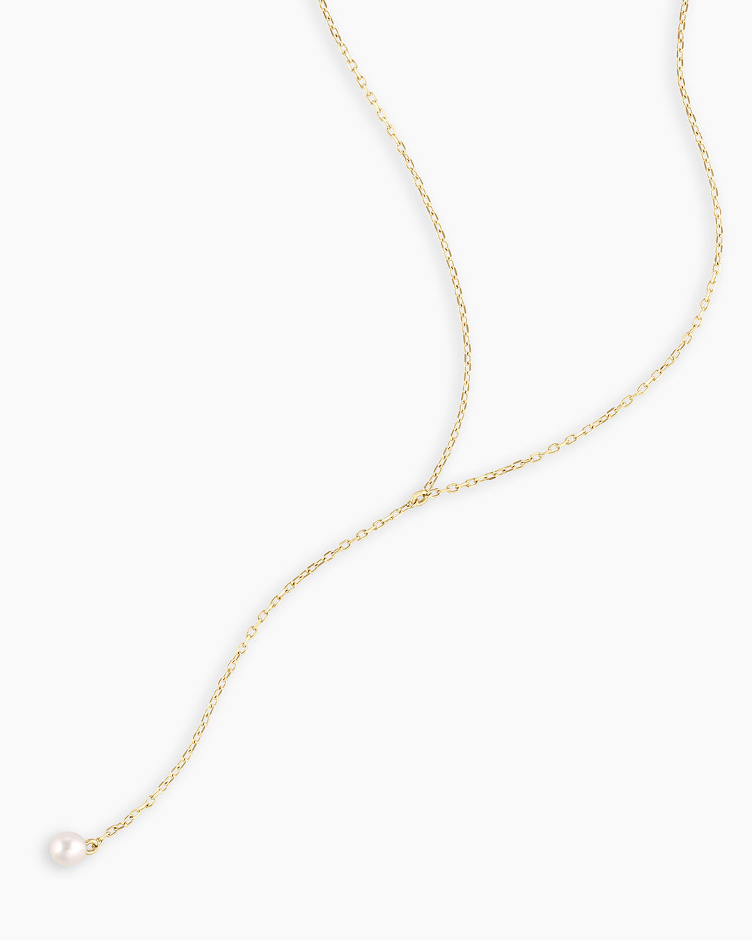 14K Gold Pearl Lariat Necklace
