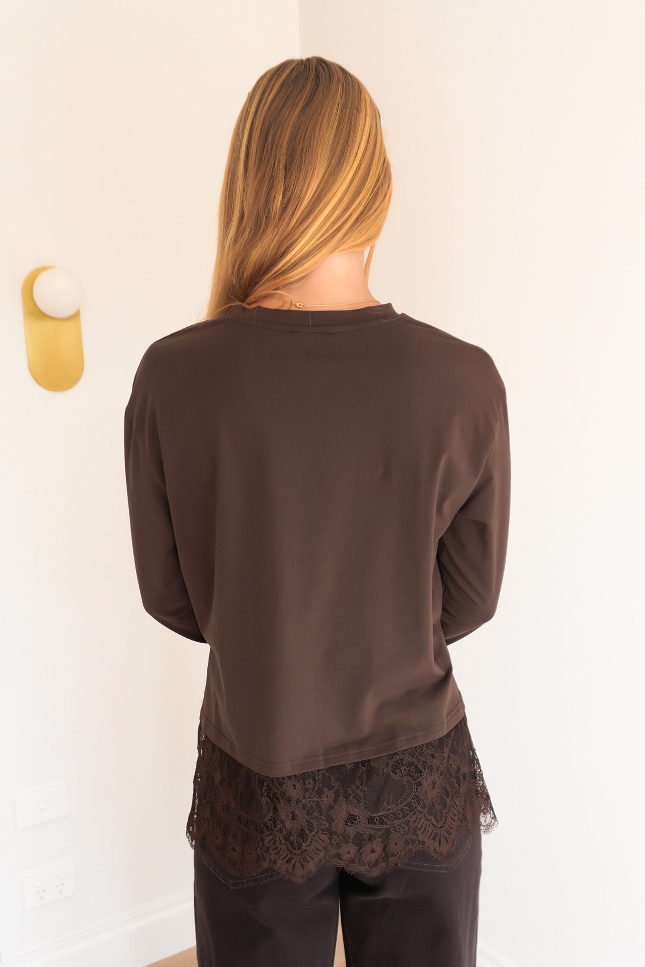 Ashlie Lace Long Sleeve Tee Chocolate