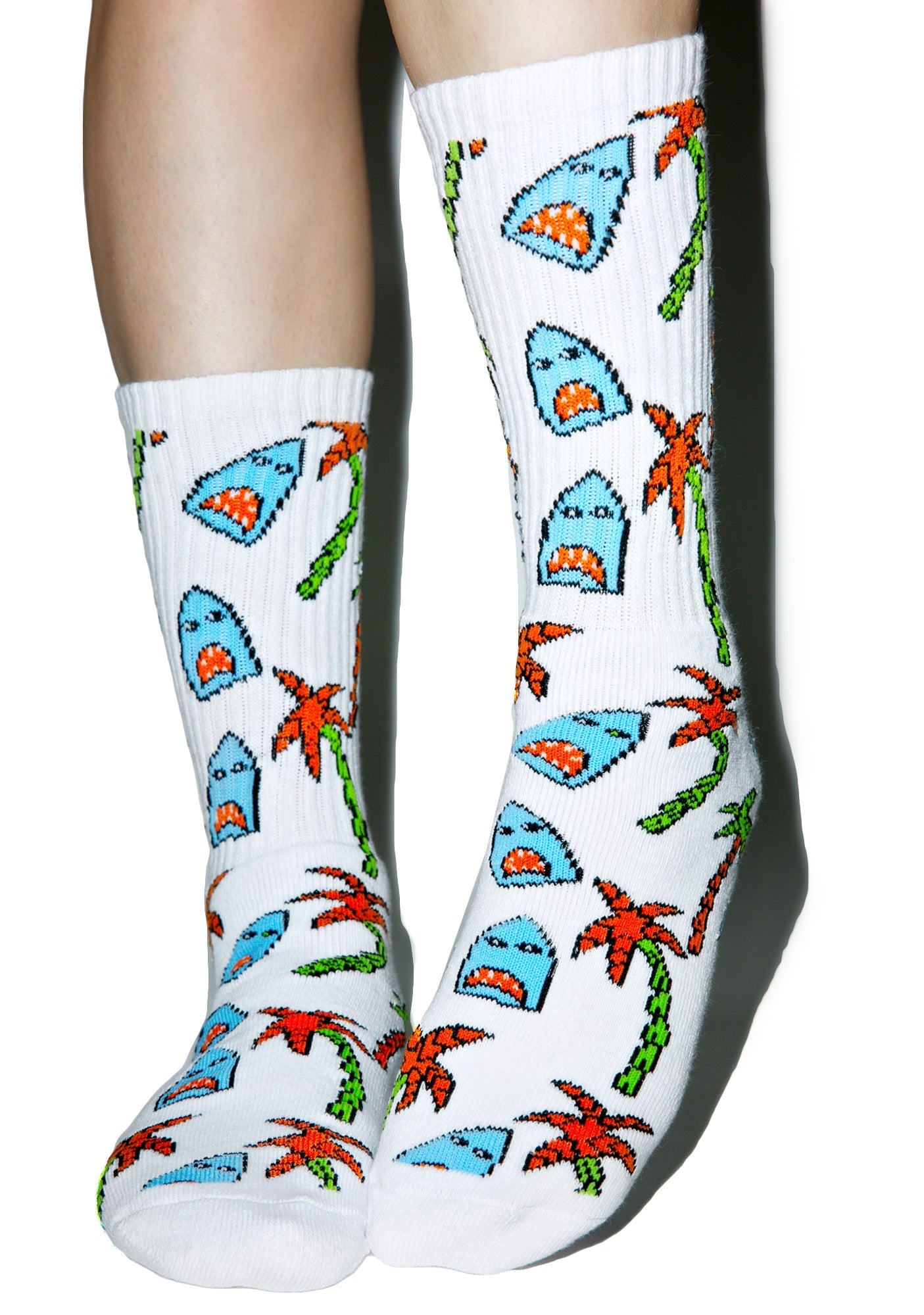 Anne Freeman Shark Attack Crew Socks - White