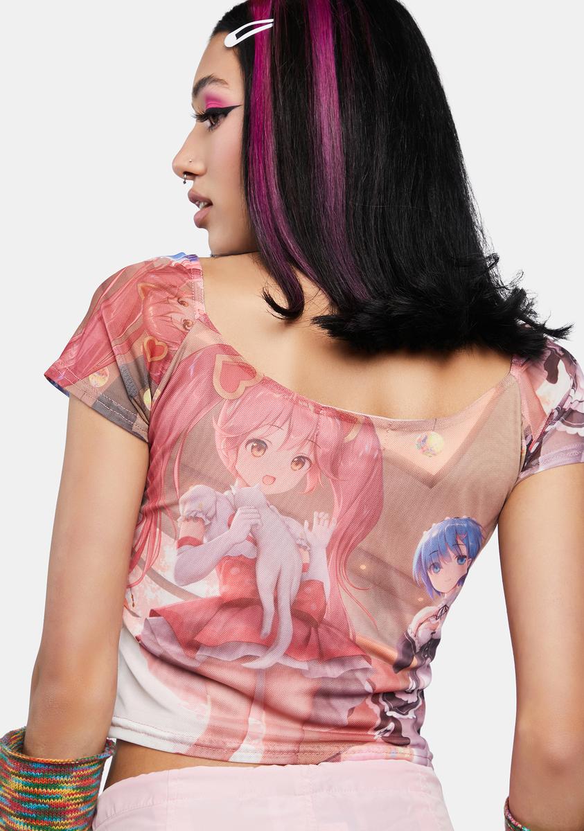 Anime Girls Mesh Cap Sleeve Top