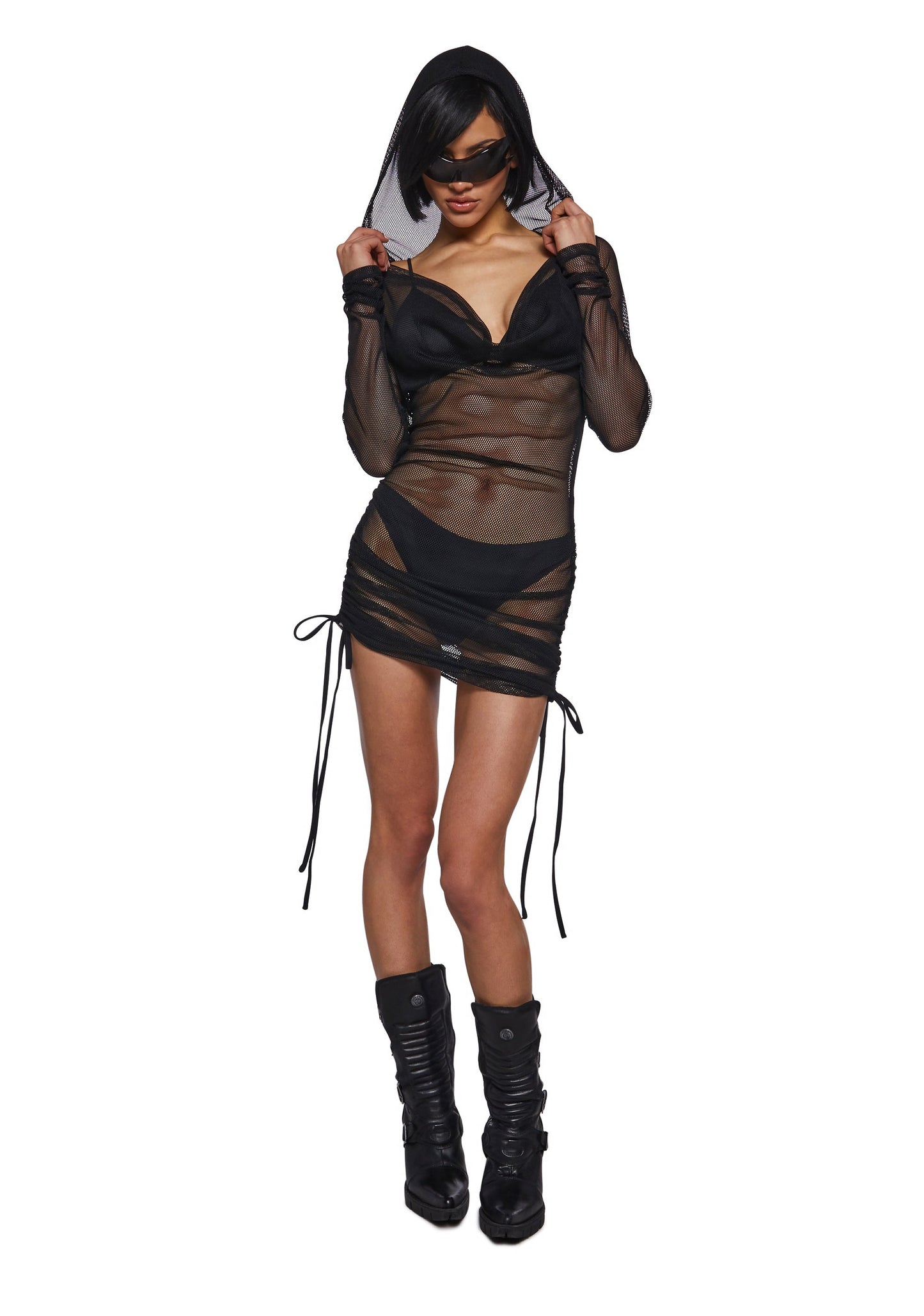 Ambient Hooded Fishnet Dress