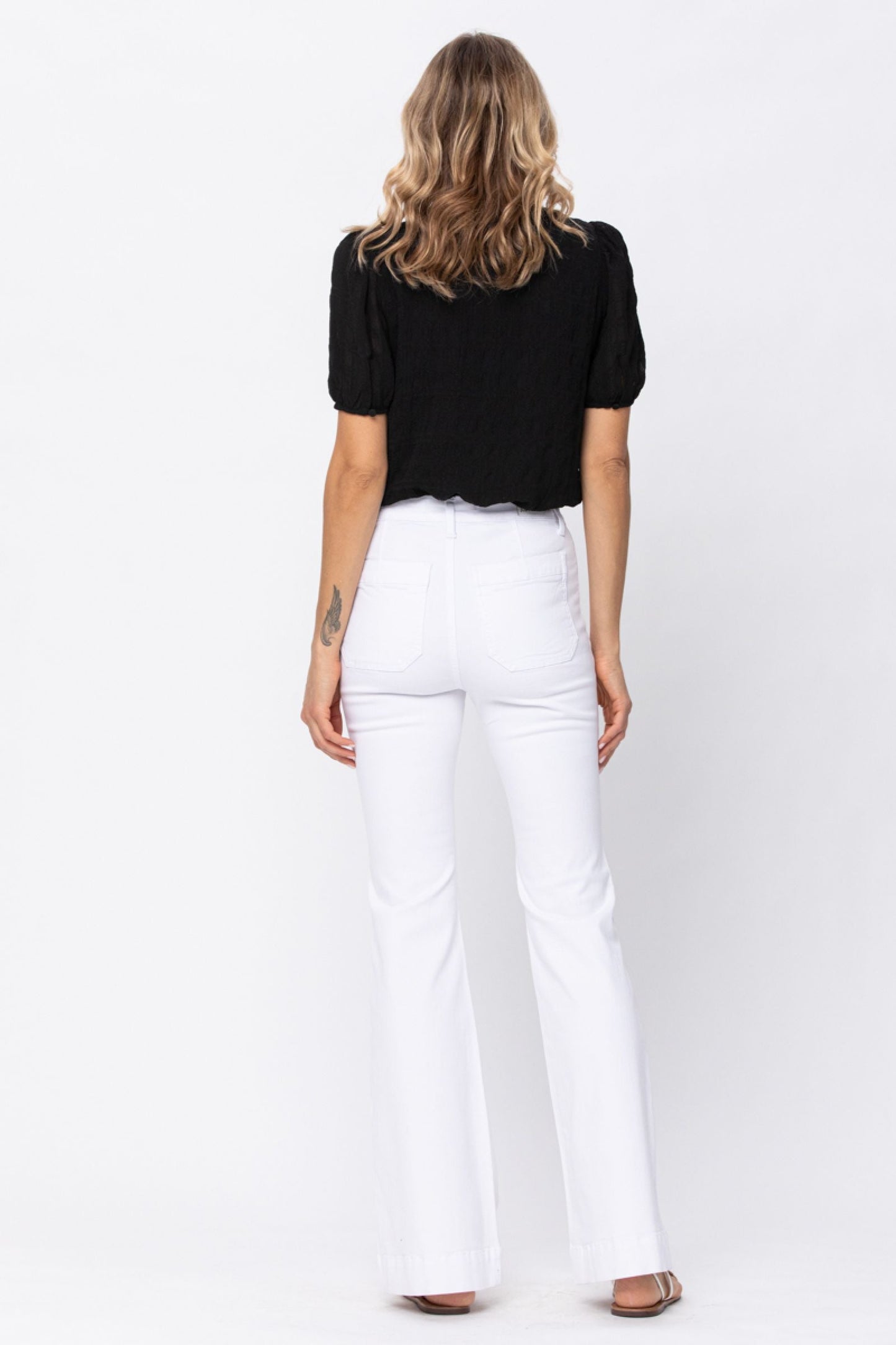 Judy Blue White Button Fly Patch Pocket Flare Jeans