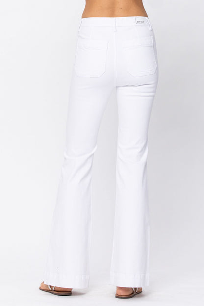 Judy Blue White Button Fly Patch Pocket Flare Jeans