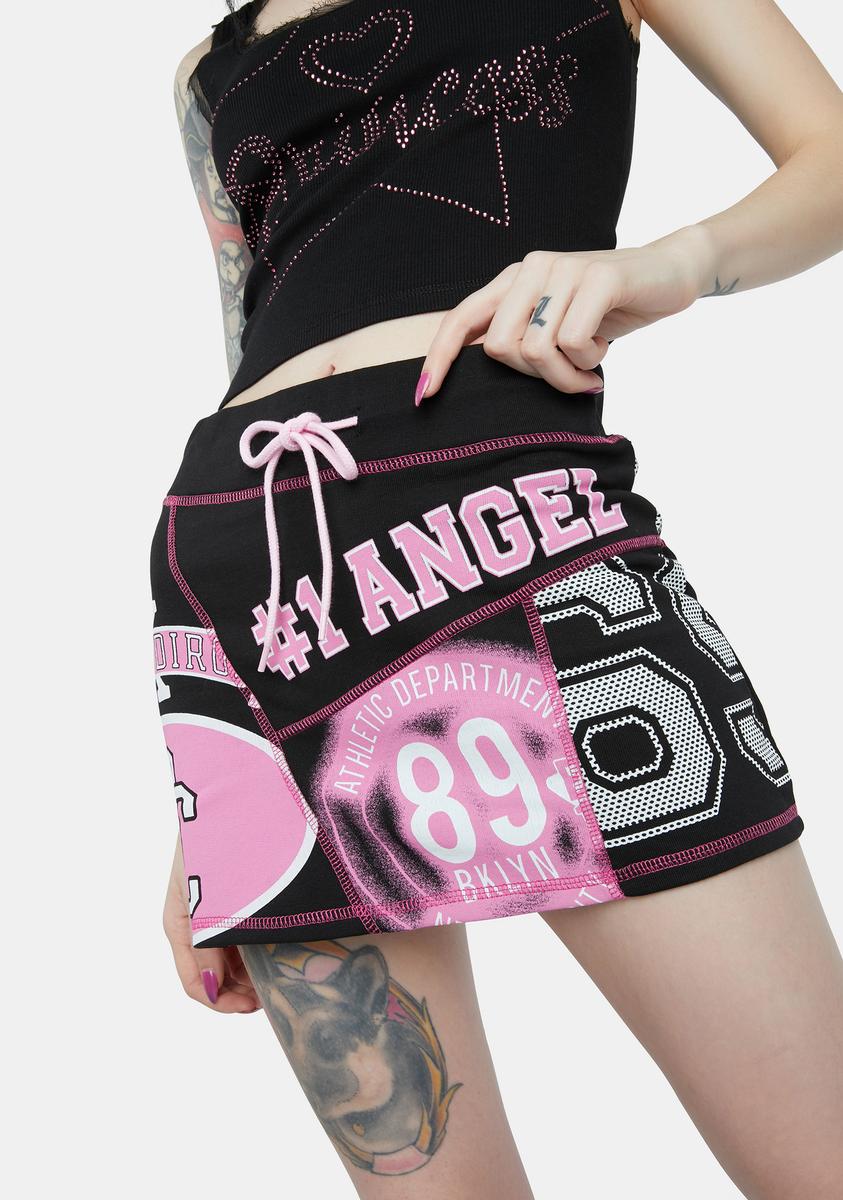 Angel Print Patchwork Mini Skirt