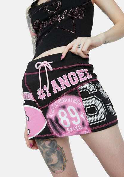 Angel Print Patchwork Mini Skirt
