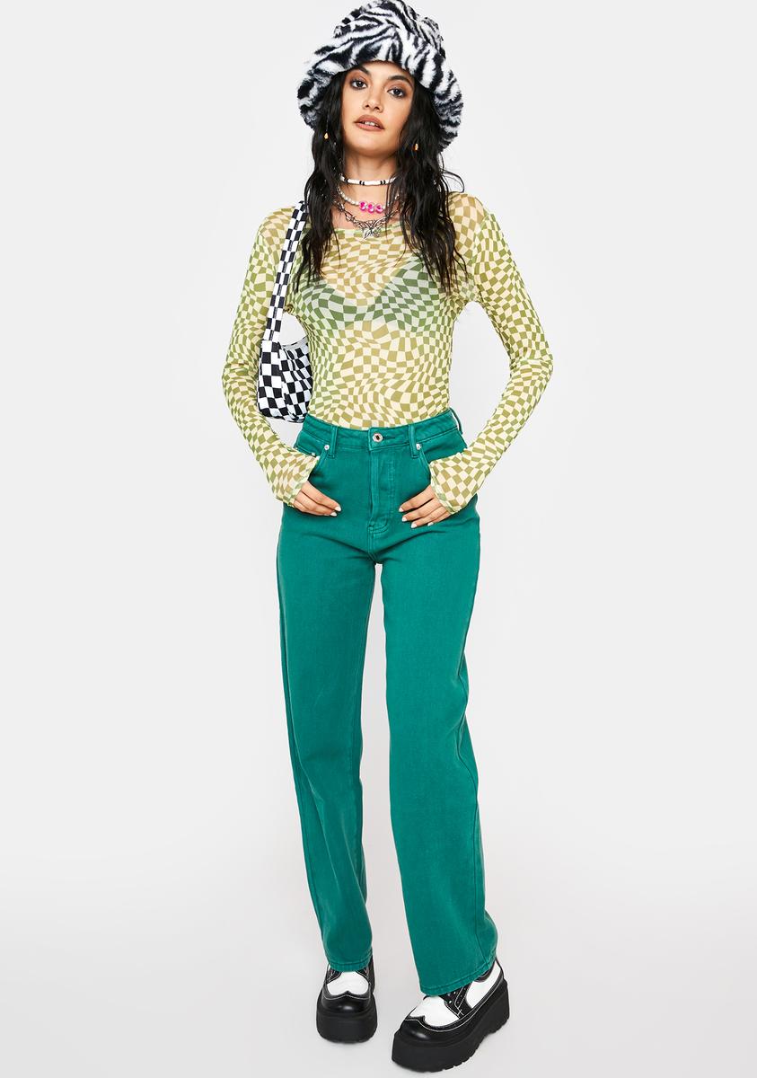 Amelia Long Sleeve Mesh Checkered Crop Top