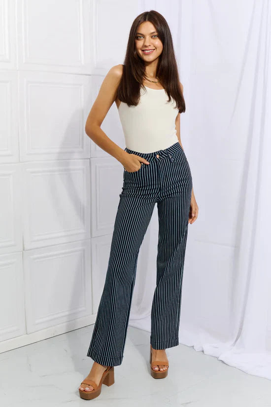 Judy Blue Tummy Control Striped Straight Leg Jeans