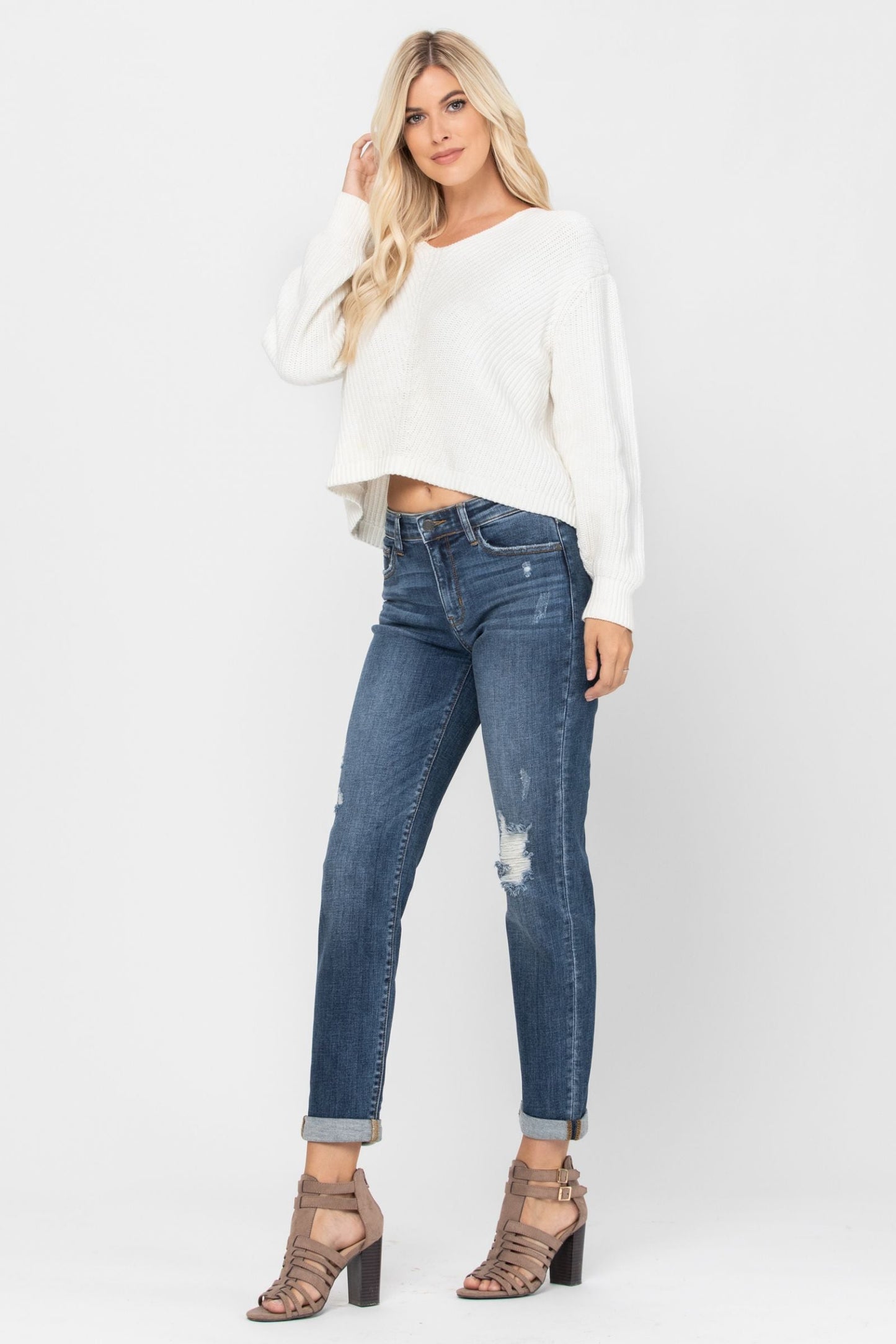 Judy Blue Mid-Rise Destroyed Girlfriend Jeans