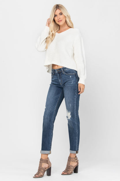 Judy Blue Mid-Rise Destroyed Girlfriend Jeans