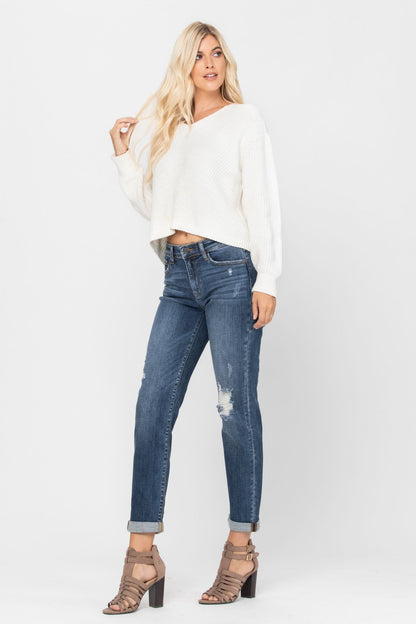 Judy Blue Mid-Rise Destroyed Girlfriend Jeans