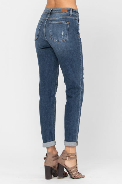Judy Blue Mid-Rise Destroyed Girlfriend Jeans
