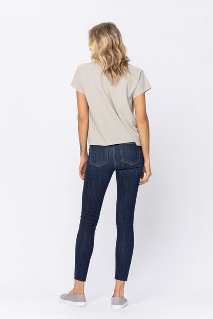 Judy Blue Mid Rise Raw Hem Skinny Jean