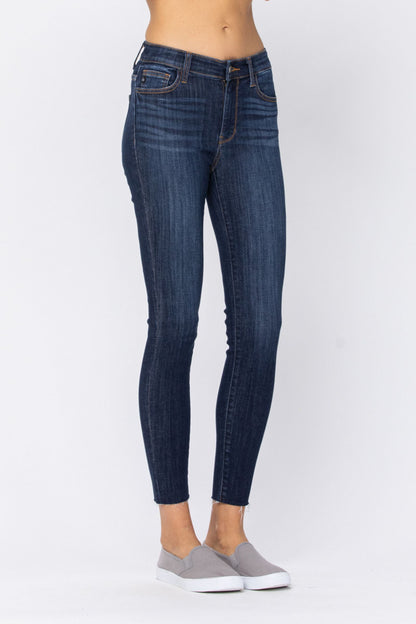 Judy Blue Mid Rise Raw Hem Skinny Jean