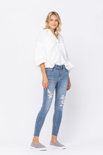 Judy Blue Destroyed Raw Hem Skinny Jeans