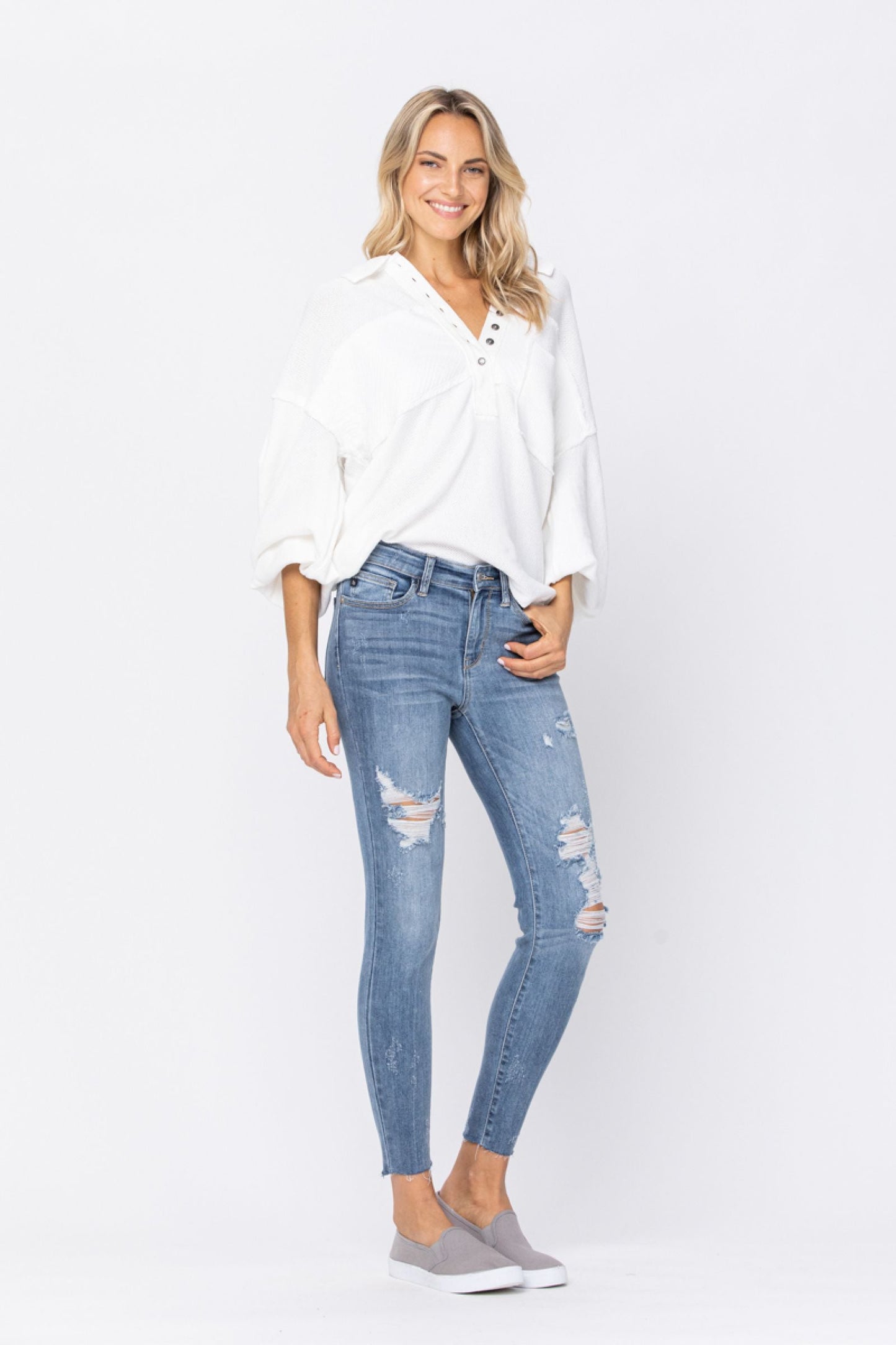 Judy Blue Destroyed Raw Hem Skinny Jeans