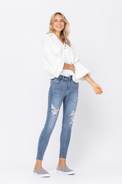 Judy Blue Destroyed Raw Hem Skinny Jeans