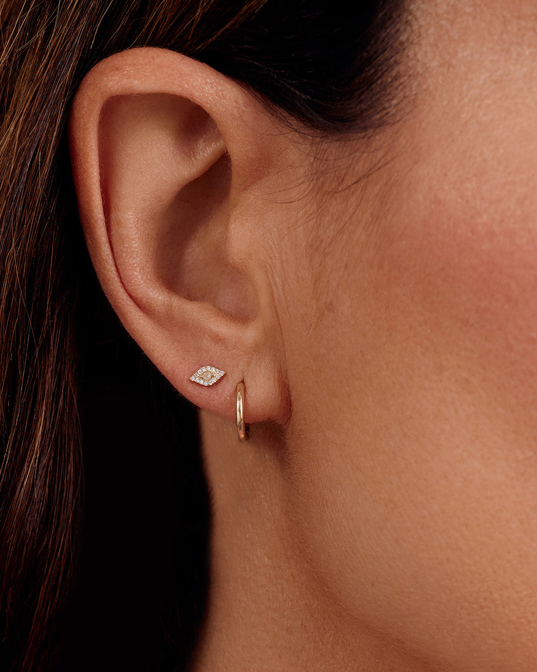 14K Diamond Evil Eye Single Stud