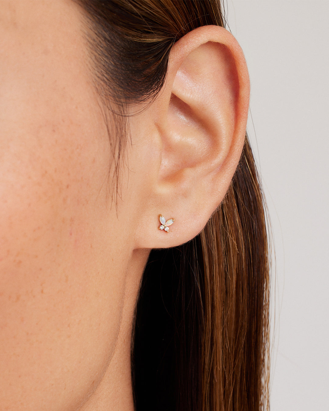 14K Gold Opal Butterfly Single Stud