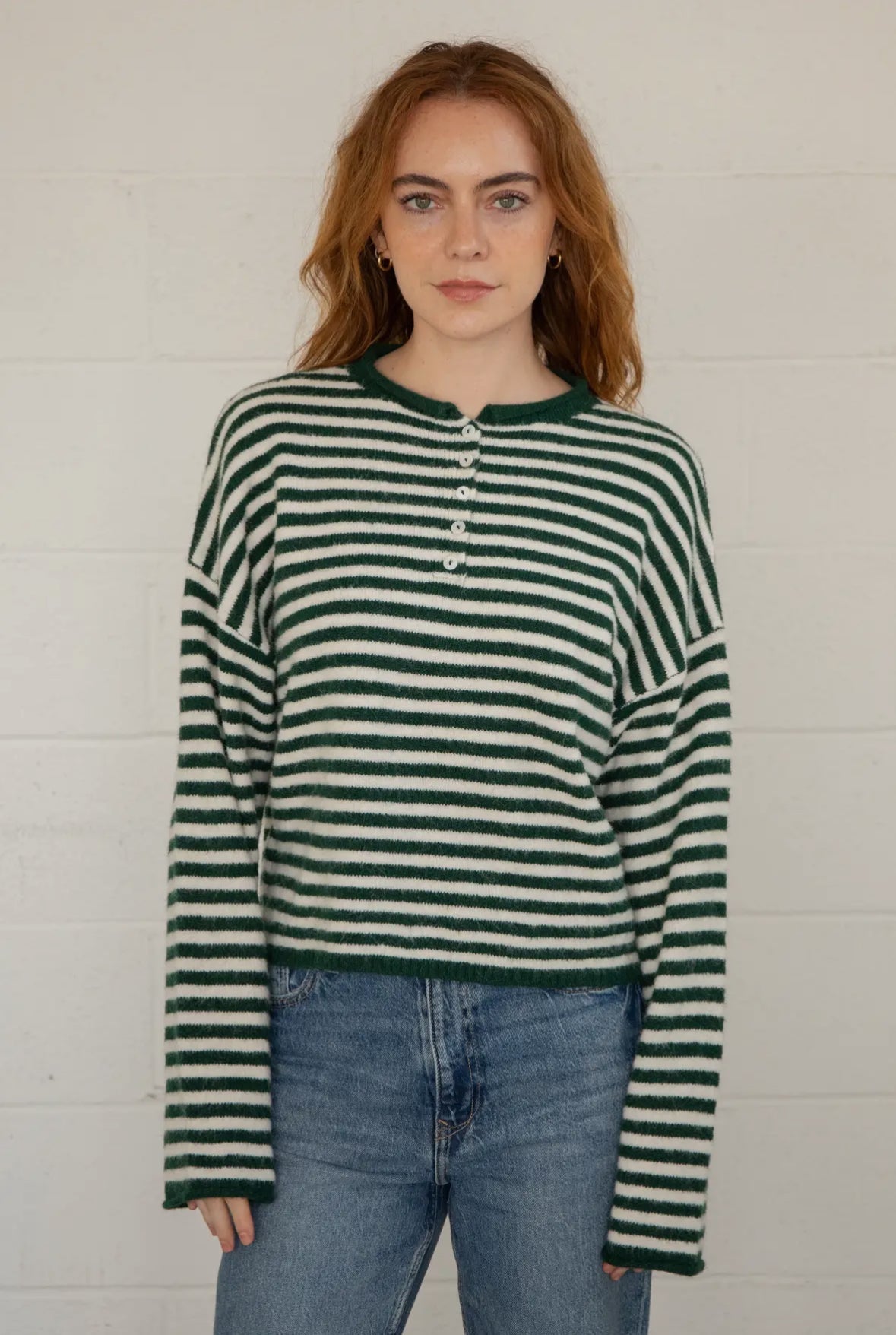 mila striped button pullover