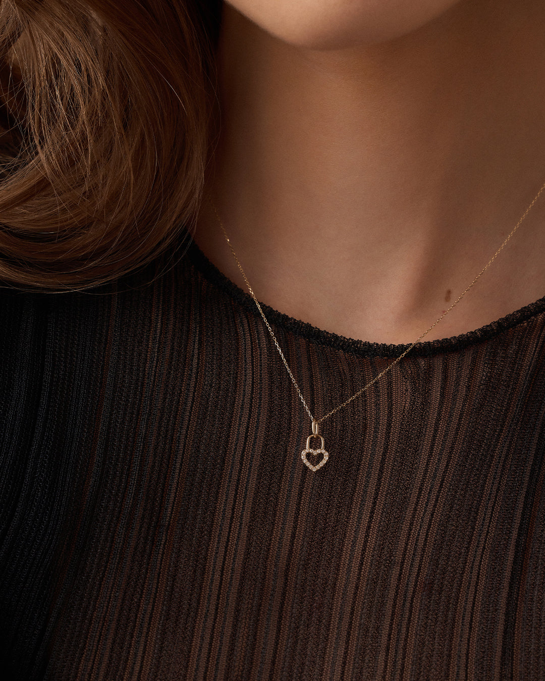 14K Diamond Heart Padlock Charm Necklace