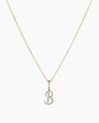 14K Diamond Script Alphabet Charm Necklace