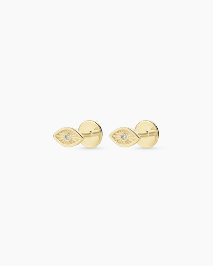 14K Diamond Evil Eye Flat Back Studs