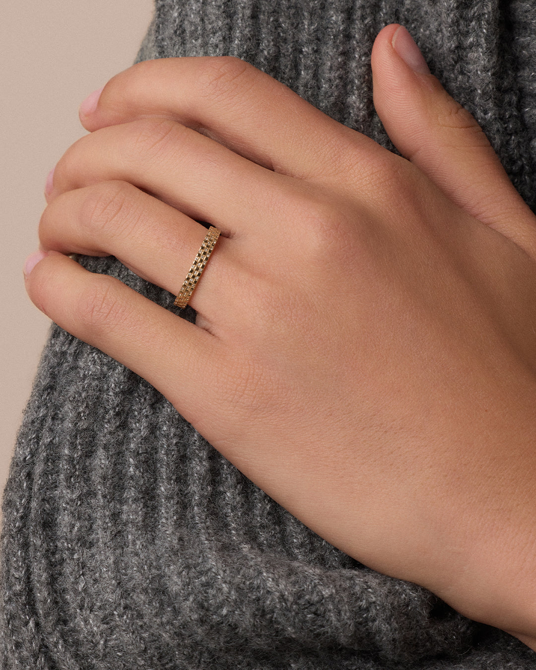 14K Diamond Checkered Ring