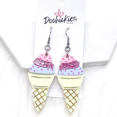 Ice Cream Cone Acrylics -Summer Earrings - Pastel Cone