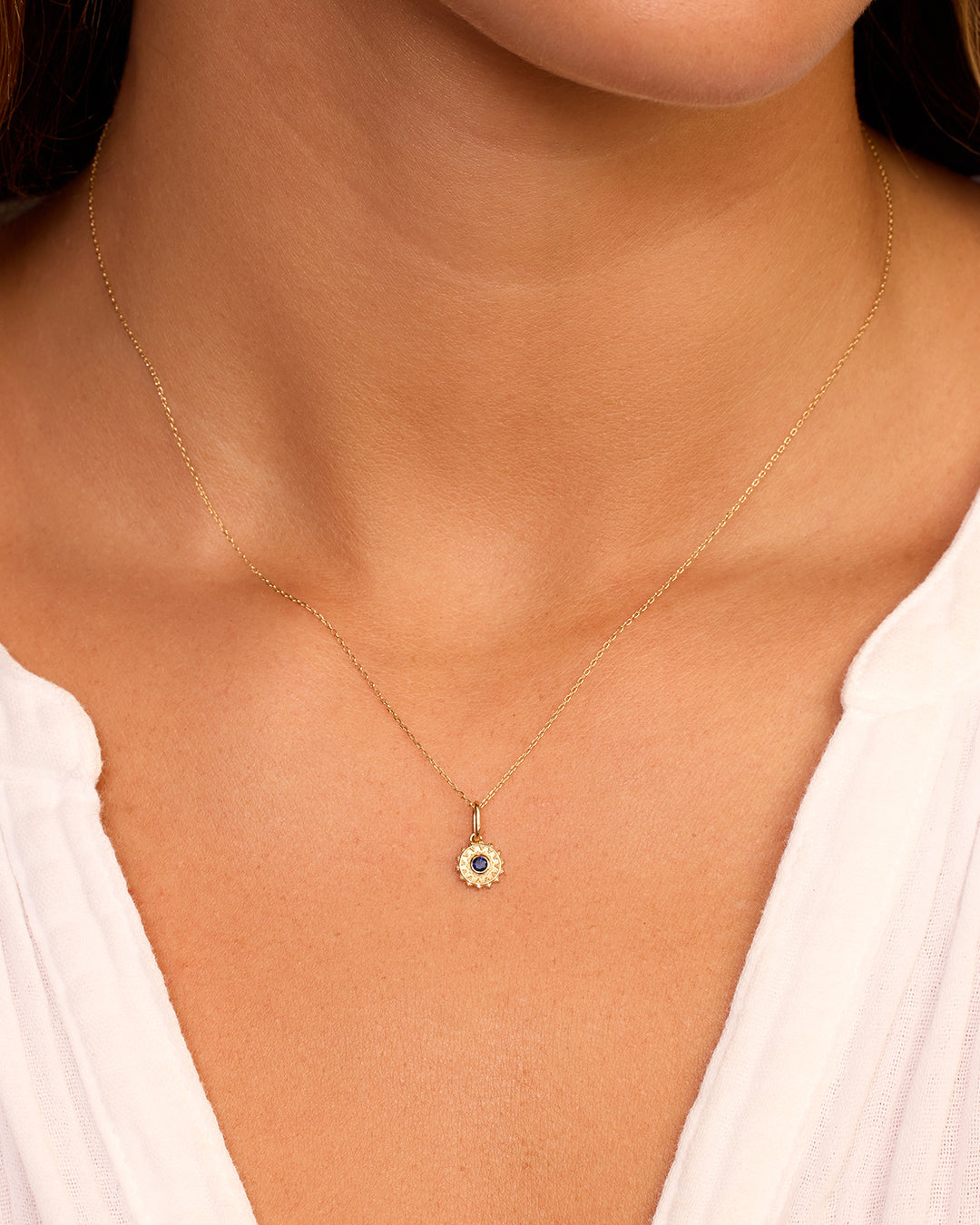 14K Gold Sun Birthstone Charm Necklace