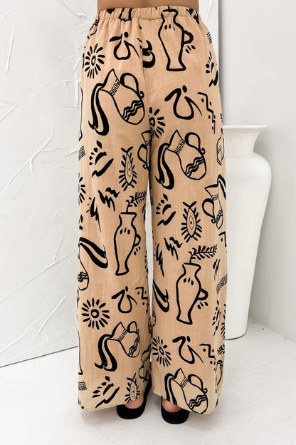 Aphaea Pant Set Tan Black Aztec Vase