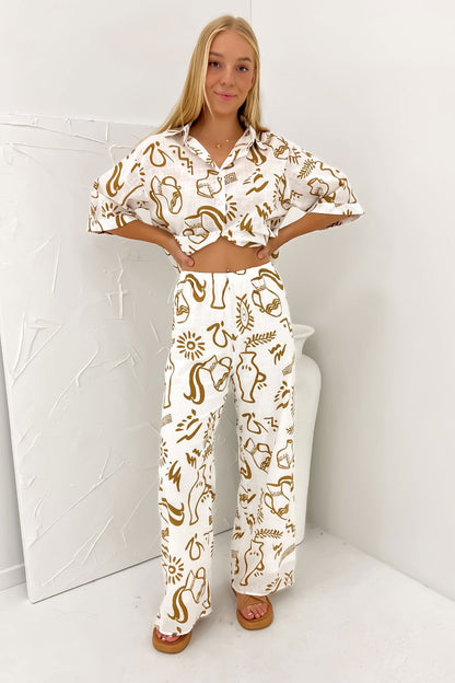 Aphaea Pant Set White Tan Aztec Vase