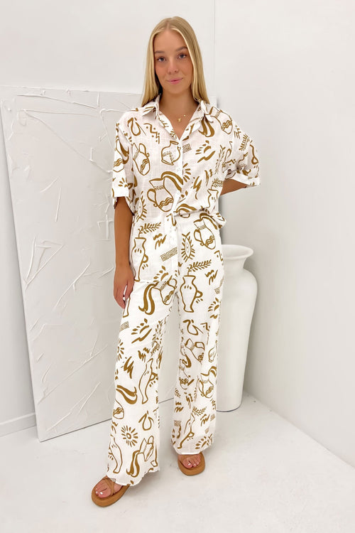 Aphaea Pant Set White Tan Aztec Vase
