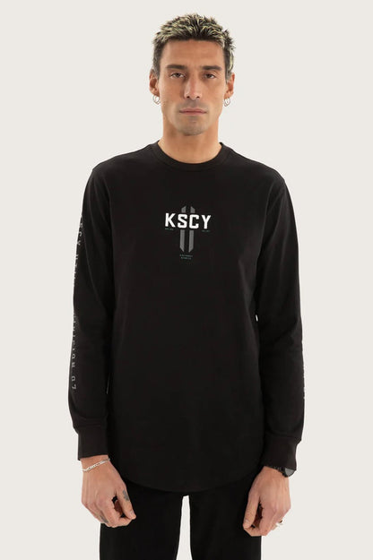 Arcade Dual Curved Long Sleeve Tee Black