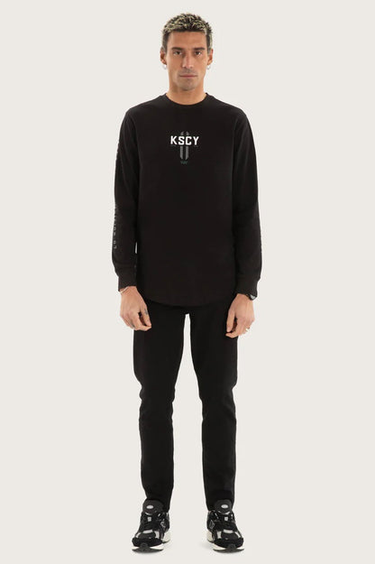 Arcade Dual Curved Long Sleeve Tee Black