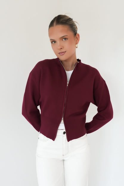 Arnie Knit Zip Up Jumper Wine