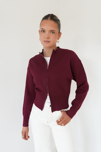 Arnie Knit Zip Up Jumper Wine