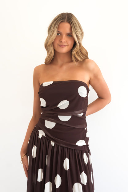 Aruba Maxi Dress Chocolate Polka Dot