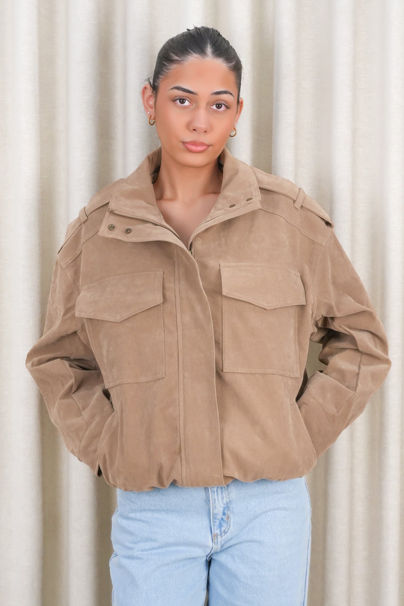 Ashe Bomber Taupe Suede
