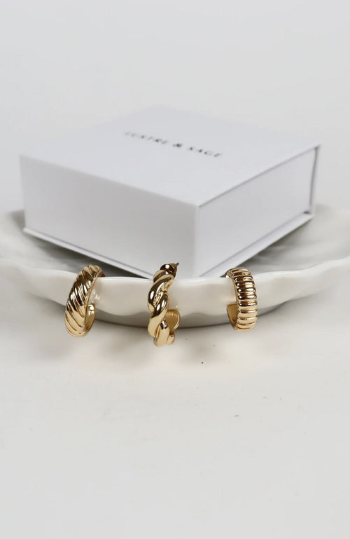 Asher Earrings 3 Pack Gold