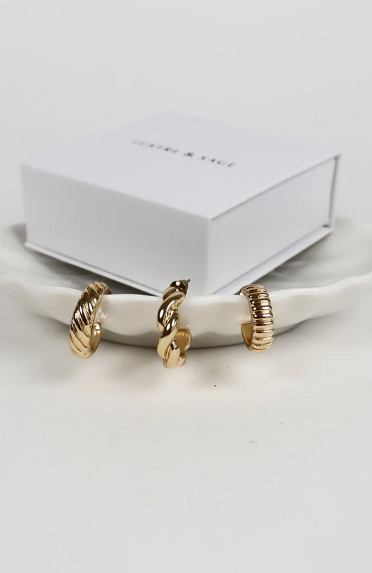Asher Earrings 3 Pack Gold