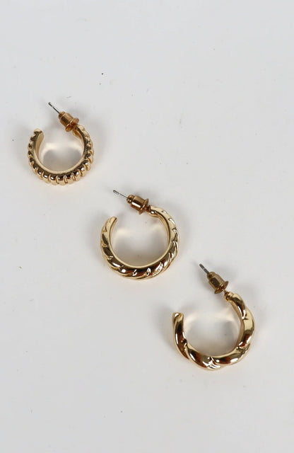 Asher Earrings 3 Pack Gold