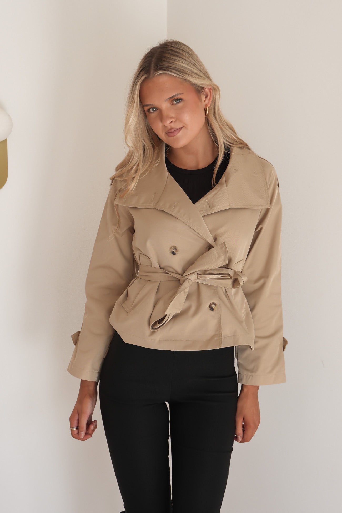 Ashlei Crop Trench Dark Beige