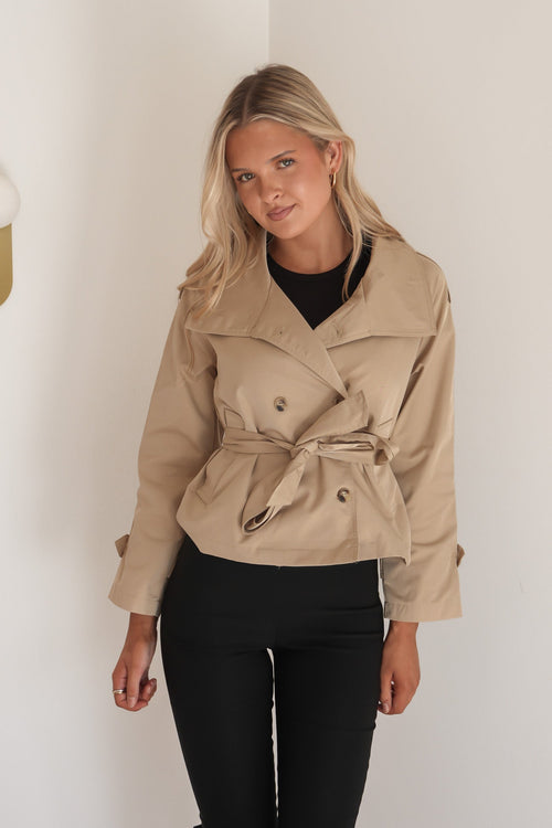 Ashlei Crop Trench Dark Beige