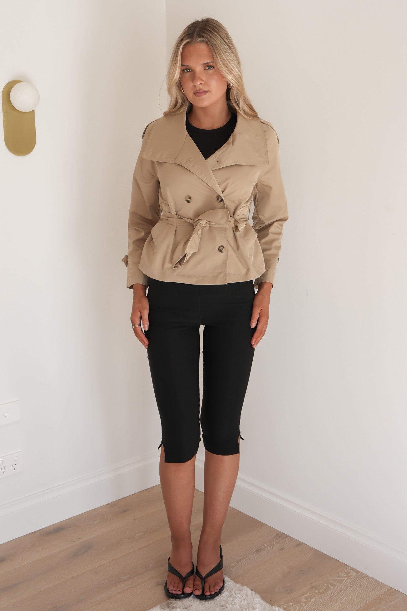 Ashlei Crop Trench Dark Beige