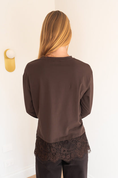 Ashlie Lace Long Sleeve Tee Chocolate