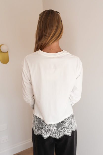Ashlie Lace Long Sleeve Tee White