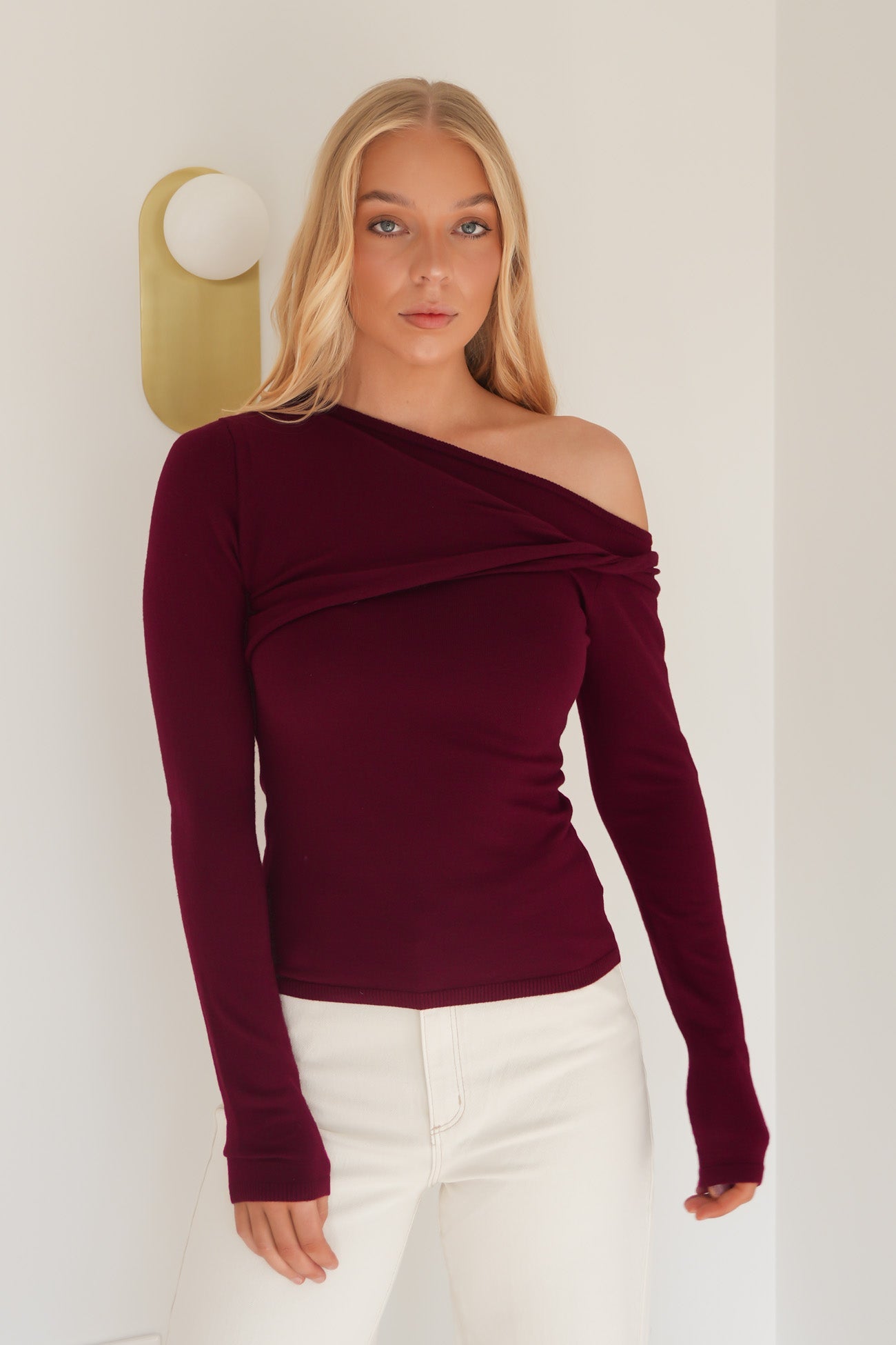 Ashton Knit Layered Long Sleeve Top Cherry