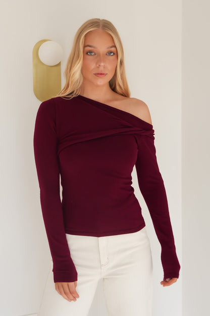 Ashton Knit Layered Long Sleeve Top Cherry