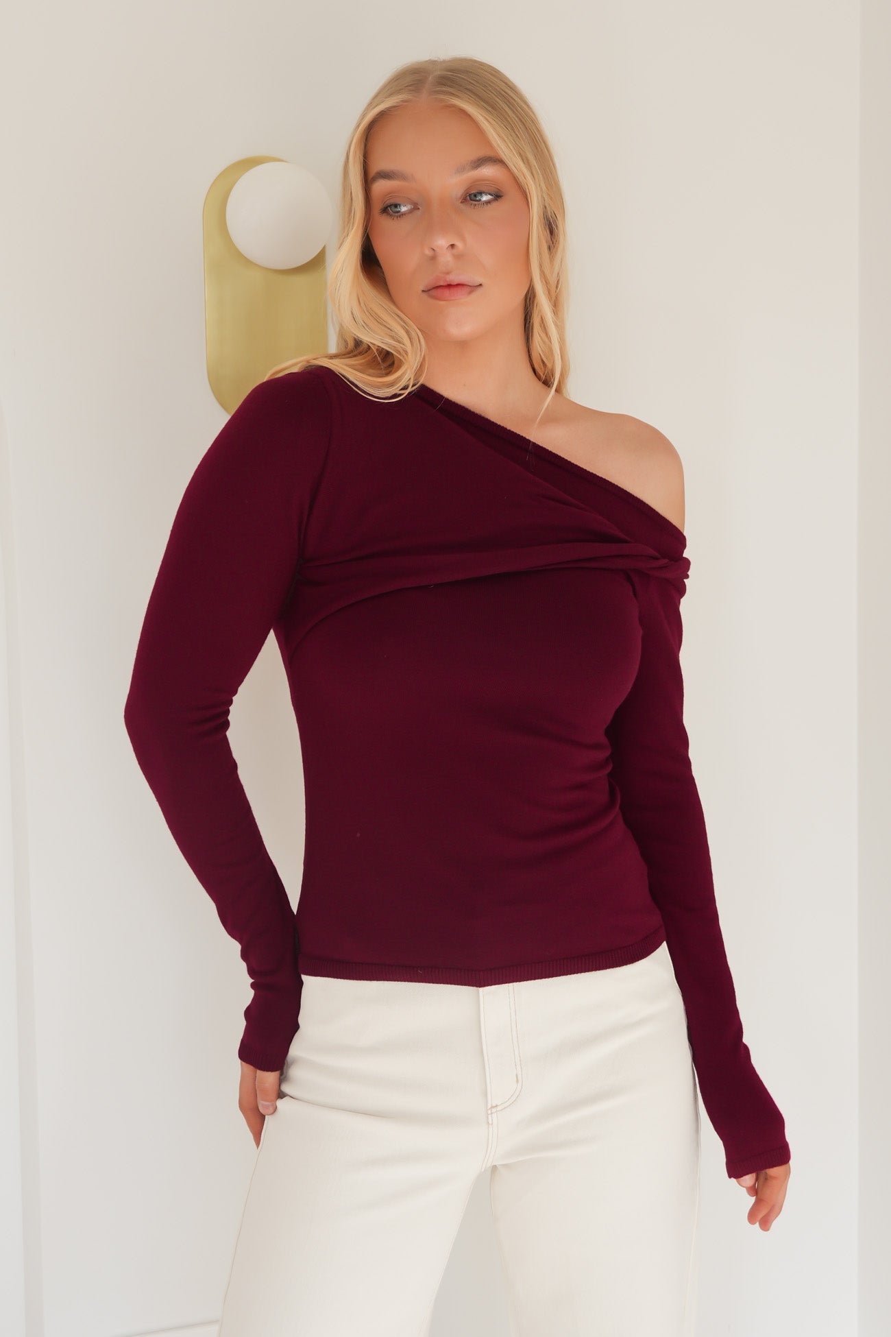 Ashton Knit Layered Long Sleeve Top Cherry