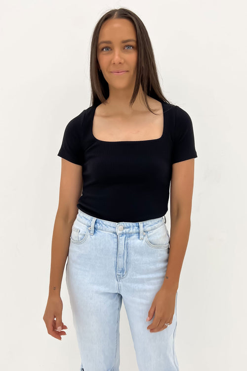 Aubrey Square Neck Short Sleeve Top Black